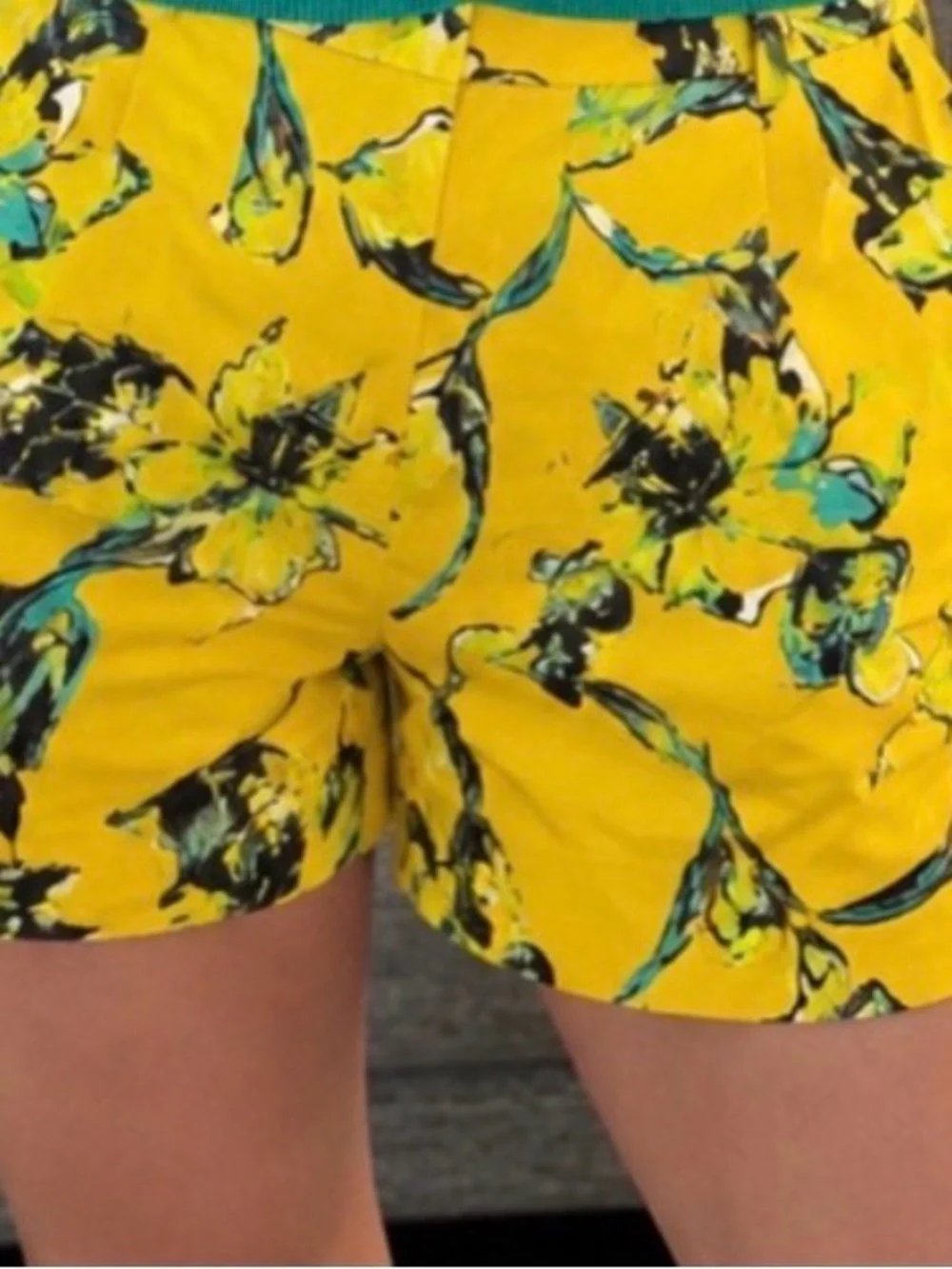 J. Crew Yellow Floral High-Waist Shorts - Picture 2 of 5